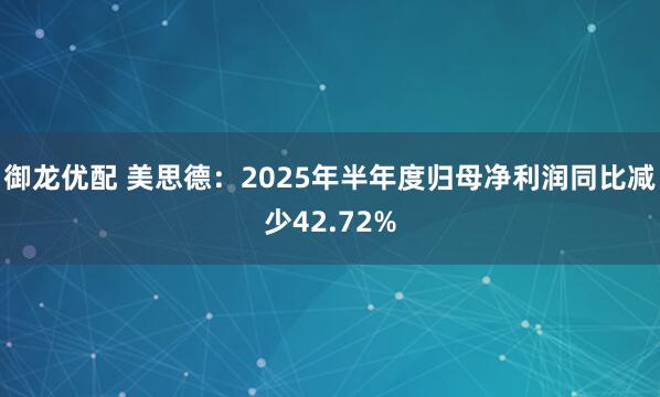 御龙优配 美思德：2025年半年度归母净利润同比减少42.72%